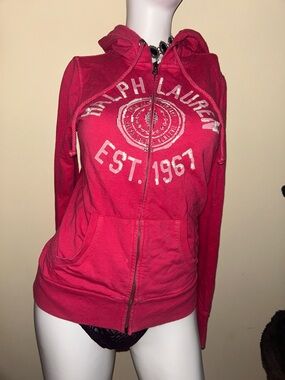 Ralph Lauren Hot Pink Zip-Up Hoodie with Graphic Logo